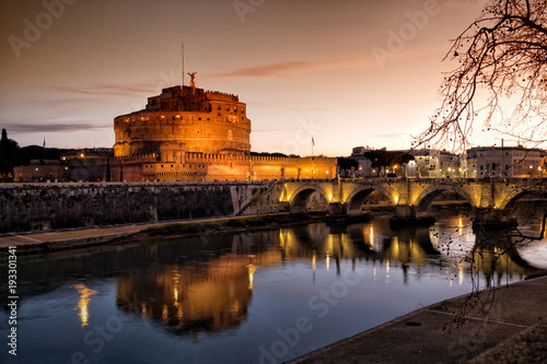 Sant' Angelo Castle and Tiber River in Rome, Italy by night © Calin Stan