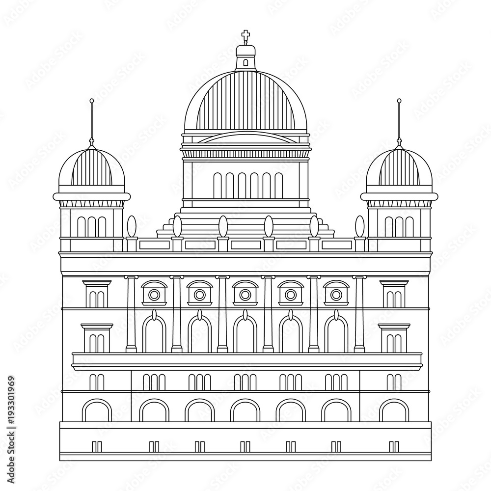 Linear vector illustration Federal Palace icon, Helvetic travel attraction, flat style design element. Lines without expand