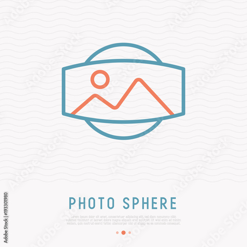 Photo sphere thin line icon, panorama 360 degrees. Modern vector illustration.