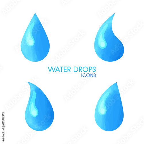 Handdrawn simple water drop icon set isolated on white background. Elegant color vector elements, rain drop concept logo for web site page and mobile app design
