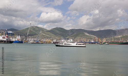  Views of Novorossiysk commercial sea port. Novorossiysk is a large city on the Black sea coast in the south of Russia © kharhan