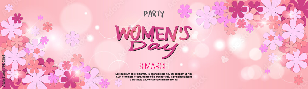 8 March Party Invitation Happy Womens Day Background Horizontal Banner Beautiful Holiday Decoration Vector Illustration 8 March Party Invitation Happy Womens Day Background Horizontal Banner Beautiful Holiday Decoration Vector Illustration