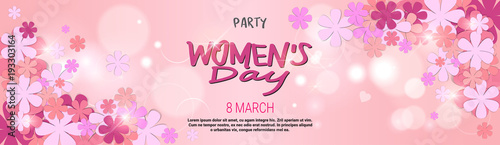 8 March Party Invitation Happy Womens Day Background Horizontal Banner Beautiful Holiday Decoration Vector Illustration