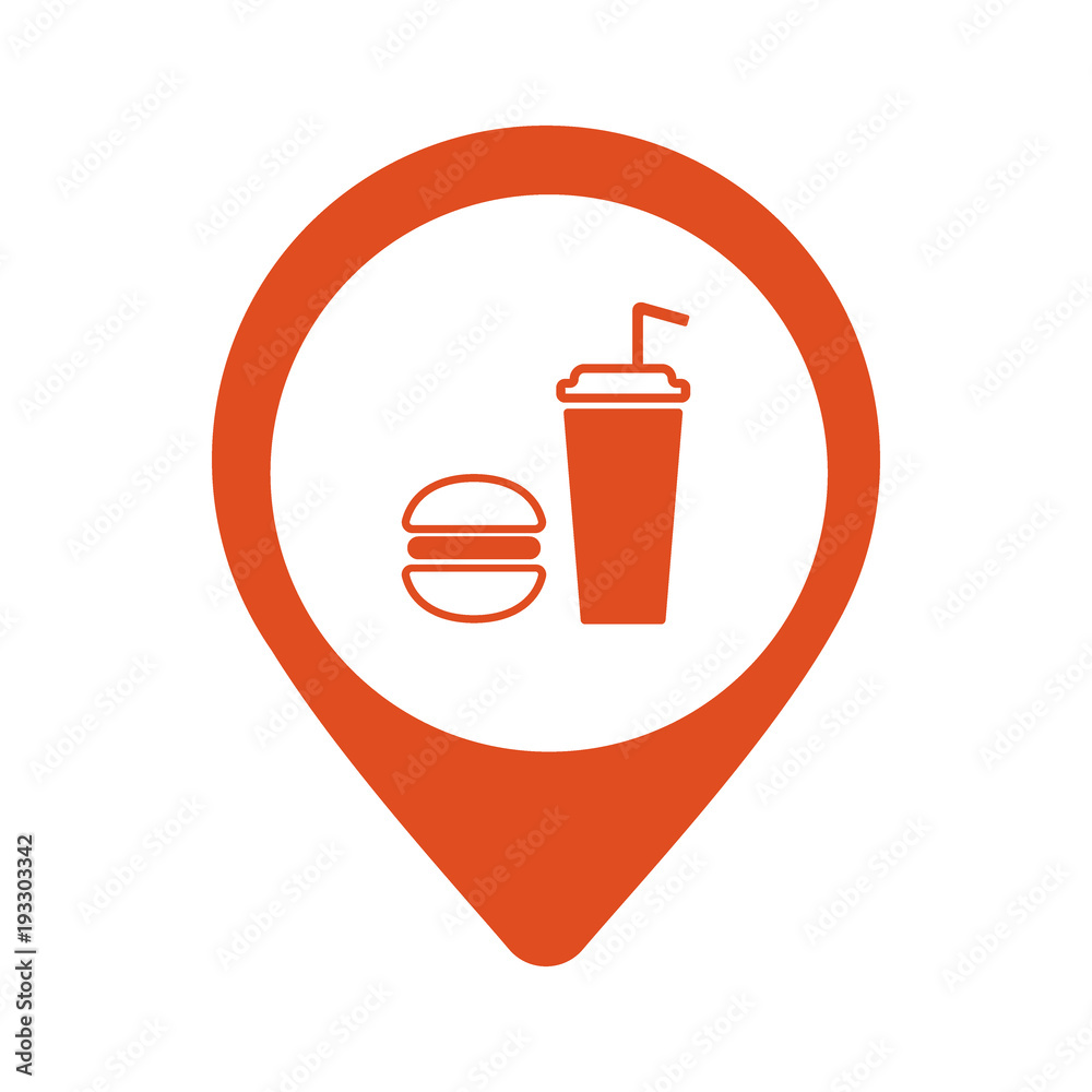 Map pointer with fast food icon. Vector isolated location sign. Map pointer with fast food icon. Vector isolated location sign.