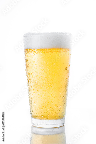 Beer glass jar on white background. Copyspace