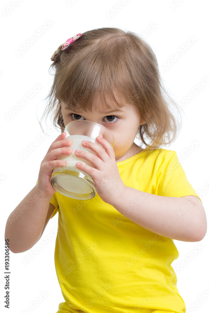 funny child girl drinking yogurt or kefir funny child girl drinking yogurt or kefir