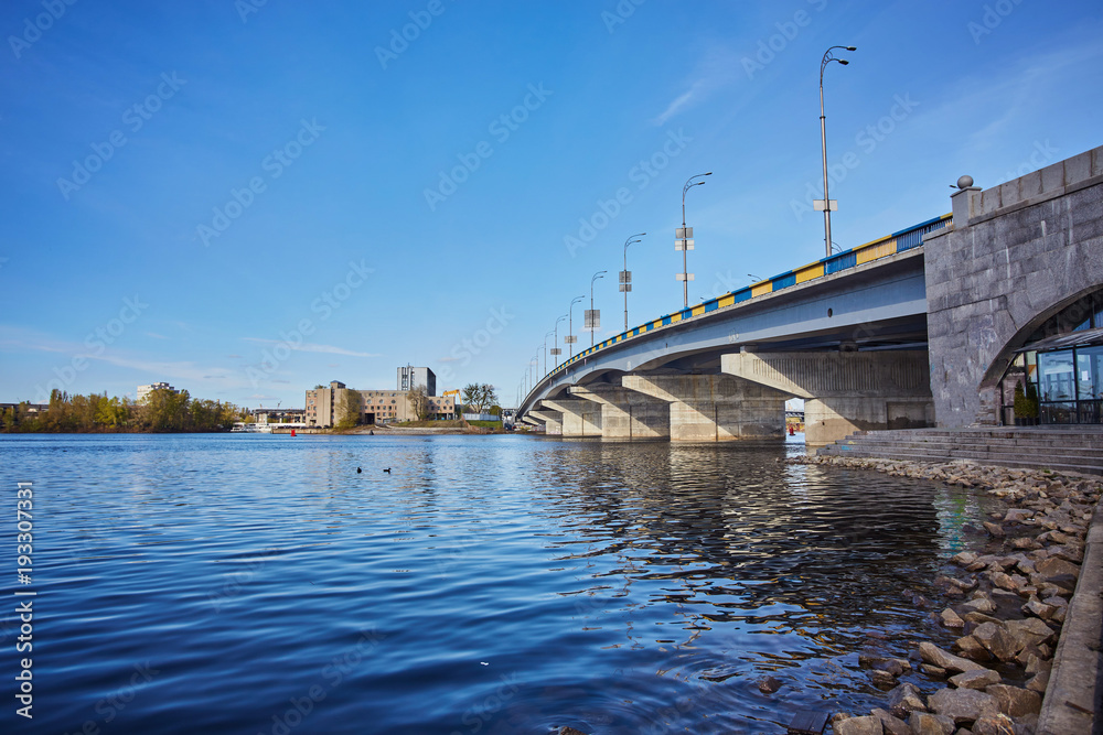 Automobile concrete bridge over the river Kiev