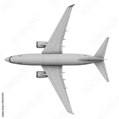 Commercial jet plane. 3D render. View from the top