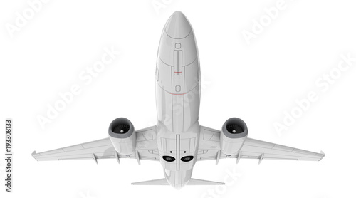 Commercial jet plane. 3D render. Bottom front view photo