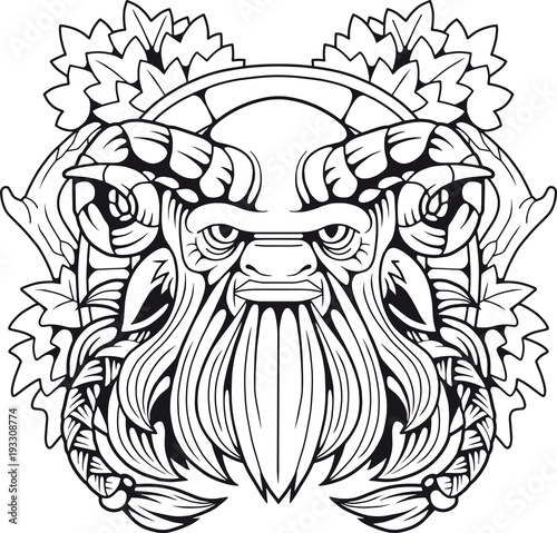ancient mythological satyr, contour illustration

