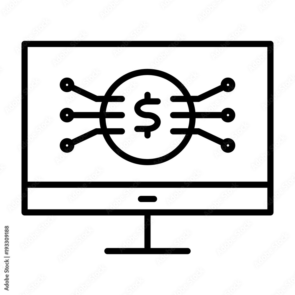 Money Symbol on Computer Screen Line Icon. Vector Simple Minimal 96x96 Pictogram Money Symbol on Computer Screen Line Icon. Vector Simple Minimal 96x96 Pictogram