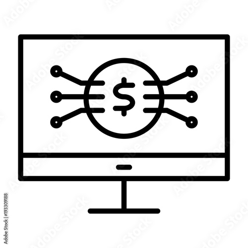 Money Symbol on Computer Screen Line Icon. Vector Simple Minimal 96x96 Pictogram