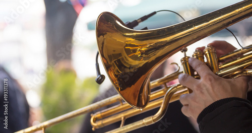 Canvas Print Musician with brass trumpet plays classical music
