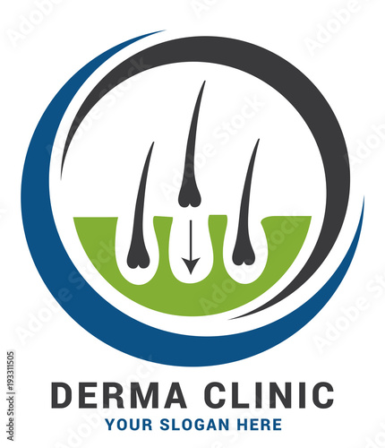 Hair care dermatology logo icon set with follicle medical diagnostics symbols. Alopecia treatment and transplantation concept. Vector illustration.