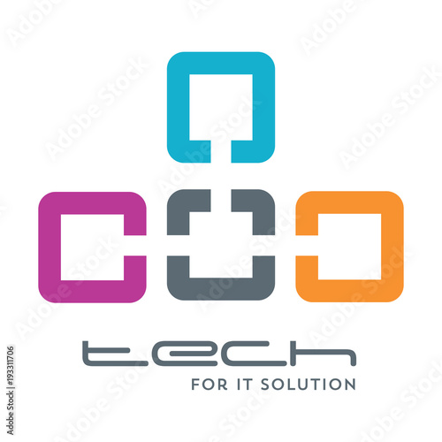 Technology logo, computer and data related business, hi-tech and innovative link network