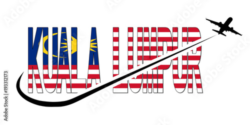 Photography Kuala Lumpur flag text with plane silhouette and swoosh illustration