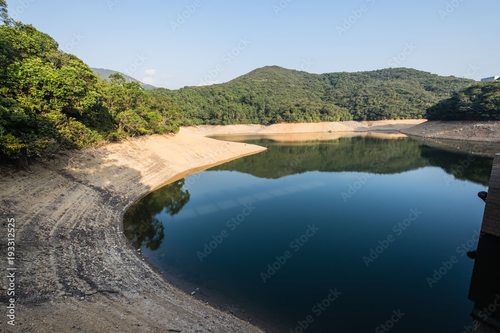 Low water level in the Aberdeen Country Park and Aberdeen Reservoir in dry season