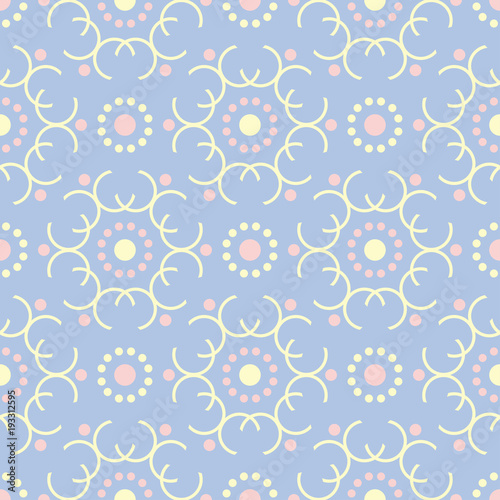 Blue geometric seamless pattern. Background with beige and pink elements