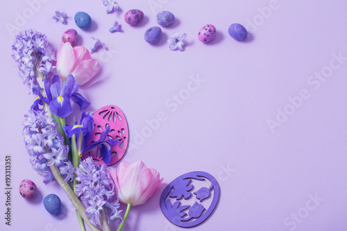 Easter eggs with spring flowers