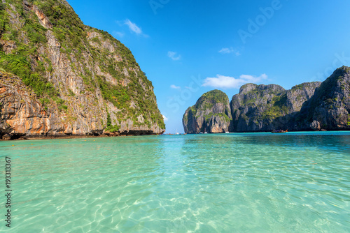 Travel vacation background - Beautiful sea tropical island and sky - Phi-Phi island  Krabi Province  Thailand.