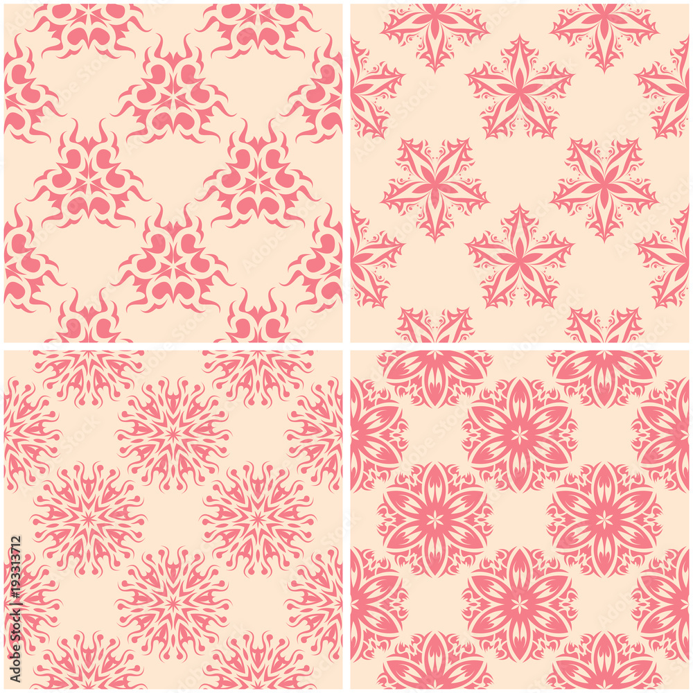 Floral patterns. Set of beige and red seamless backgrounds Floral patterns. Set of beige and red seamless backgrounds