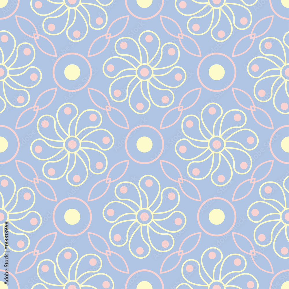 Floral seamless pattern. Pale blue background with beige and pink flower elements Floral seamless pattern. Pale blue background with beige and pink flower elements