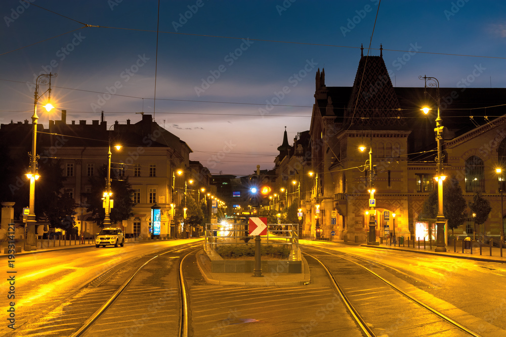 Fővám square in Budapest night view