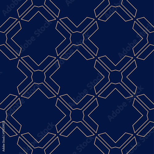 Geometric ornament. Golden blue seamless pattern