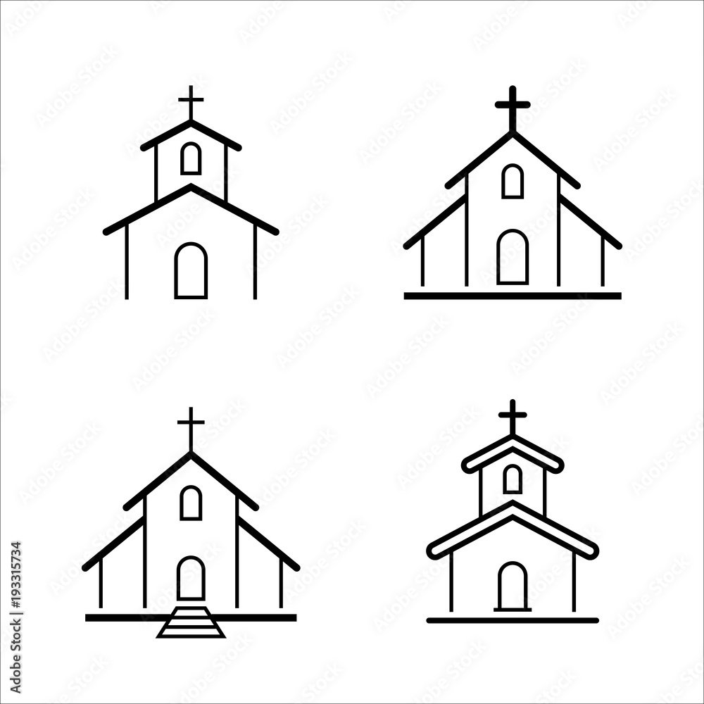 church buildings simple black icons set on white background