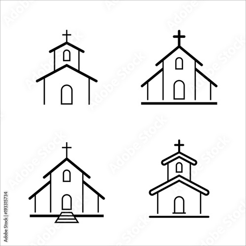 church buildings simple black icons set on white background