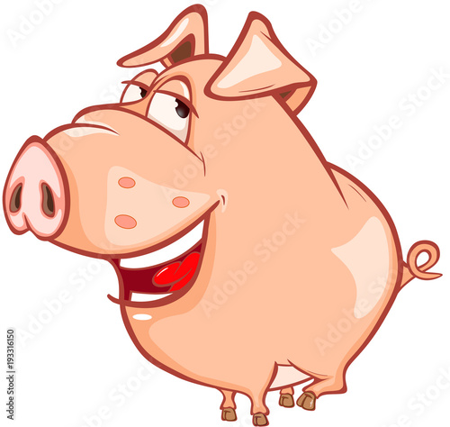 Illustration of a Cute Pig. Cartoon Character 