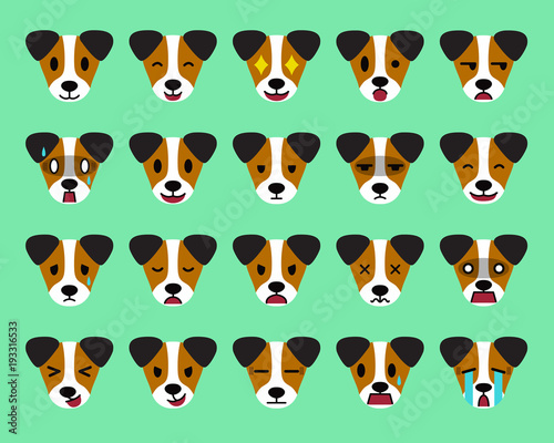 Set of vector cartoon character jack russell terrier dog faces showing different emotions