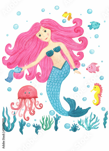 Mermaid with pink hair