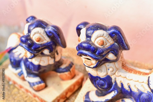 Chinese-Style Lion Guardian Porcelain Figurines
