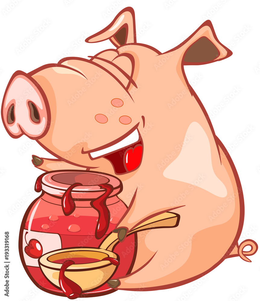 Obraz premium Illustration of a Cute Pig. Cartoon Character 