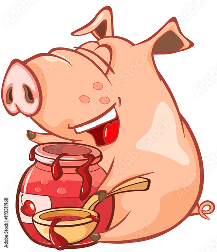 Illustration of a Cute Pig. Cartoon Character 