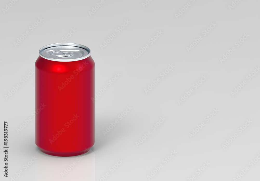 3d rendering. Perspective view of blank red soft drink cola can with copy space gray background. with clipping path. 3d rendering. Perspective view of blank red soft drink cola can with copy space gray background. with clipping path.