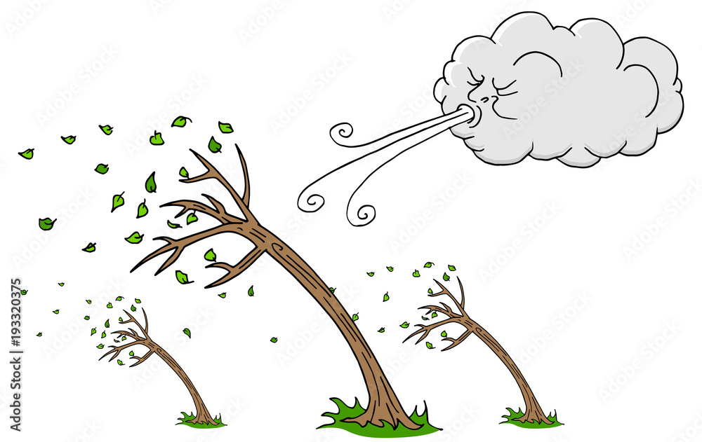 Windy Day Trees and Cloud Blowing Wind