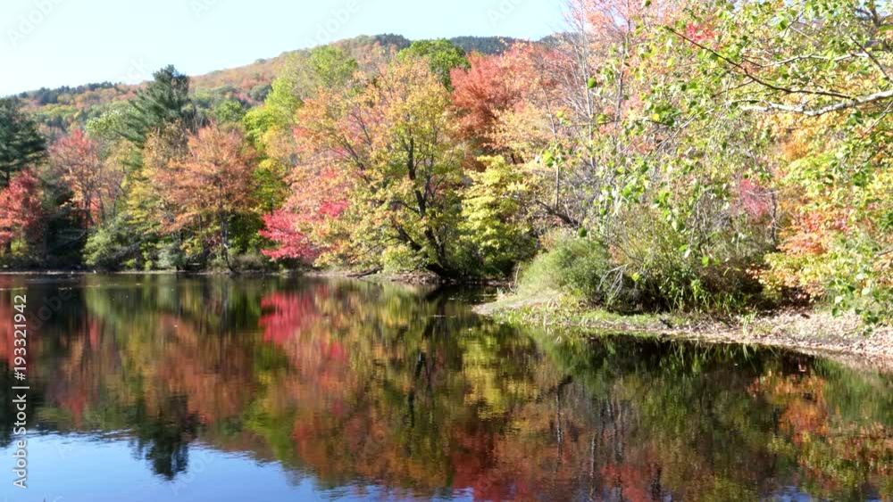 beautiful fall foliage reflected on a pond at newbury in new hampshire, usa beautiful fall foliage reflected on a pond at newbury in new hampshire, usa