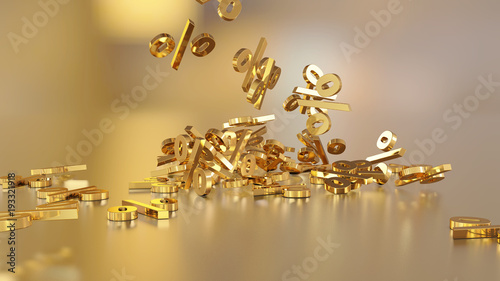 3D rendering of signs percent, falling into a heap. Volumetric signs with a reflective surface © Vitaly