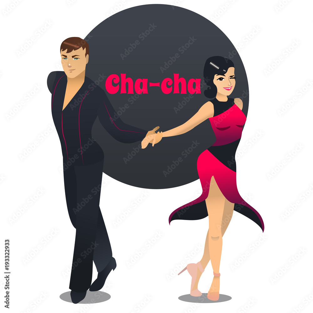 Cha Cha Dancers. Dancing Couple in Cartoon Style for Fliers Posters Banners  Prints of Dance School and Studio. Vector Illustration Stock Vector | Adobe  Stock