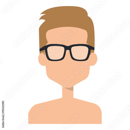 young man shirtless with glasses avatar character vector illustration design