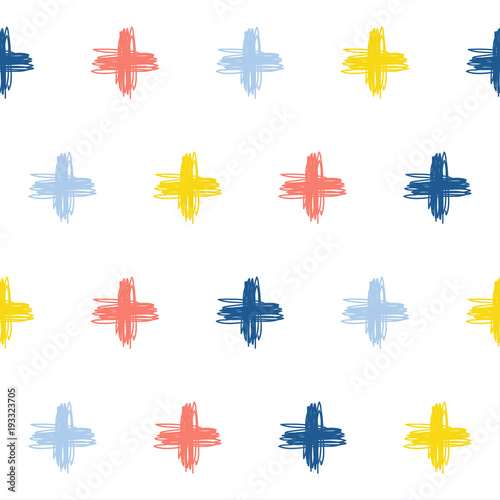 Abstract handmade doodle cross seamless pattern background. Childish handcrafted wallpaper for design card, baby nappy, diaper, scrapbook, holiday wrapping paper, textile, bag print, t shirt etc.