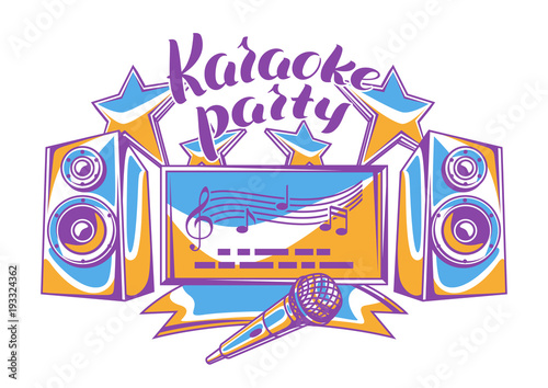 Karaoke party design. Music event background. Illustration in retro style