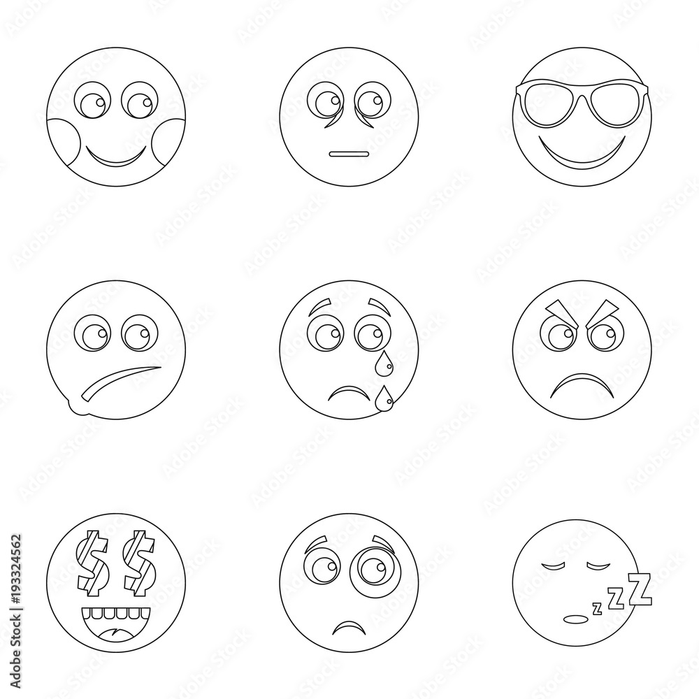 Kind icons set. Outline set of 9 kind vector icons for web isolated on white background Kind icons set. Outline set of 9 kind vector icons for web isolated on white background