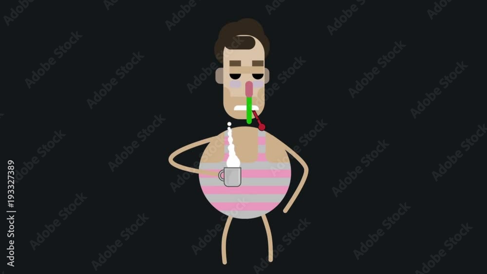 The character thinks about whether he should be taking medicine. Temperature increase. The person sneezes and carries the bacteria. The character thinks about whether he should be taking medicine. Temperature increase. The person sneezes and carries the bacteria.