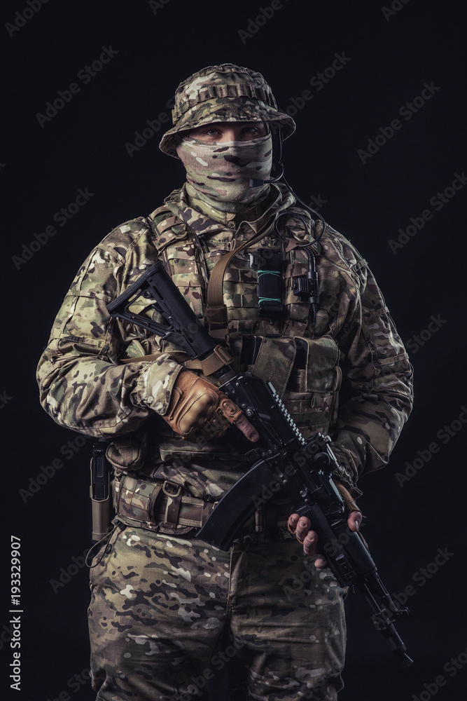 Elite squad soldiers with weapons and ammunition Elite squad soldiers with weapons and ammunition