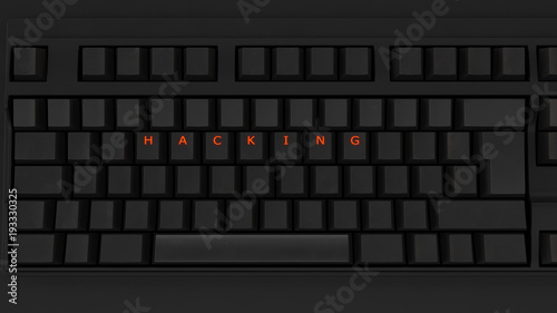 Close Up of Illuminated Glowing Keys on a Black Keyboard Spelling Hacking