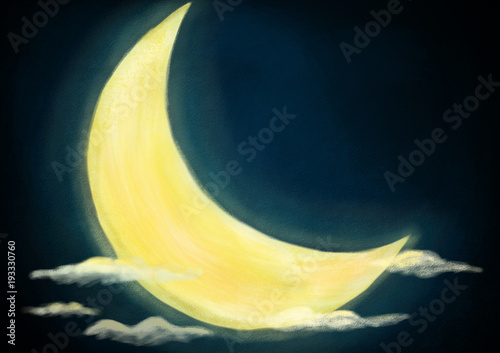 Canvastavla Digital painted night scene of light moon and cluods on the dark sky textured il