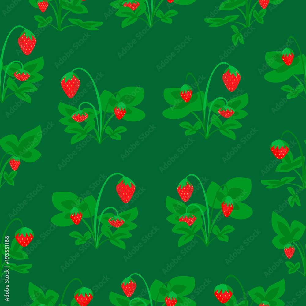 strawberry seamless pattern on a green background